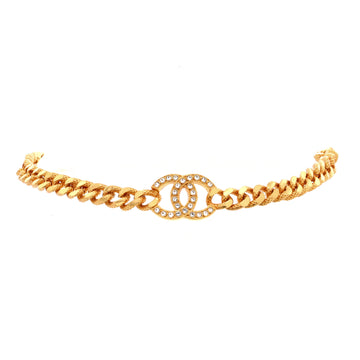 Chanel CC Pendant Textured Chain Choker Necklace Metal with Crystals