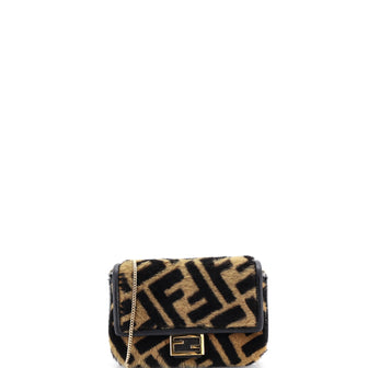 Fendi Chain Baguette Charm Bag Zucca Calf Hair Nano