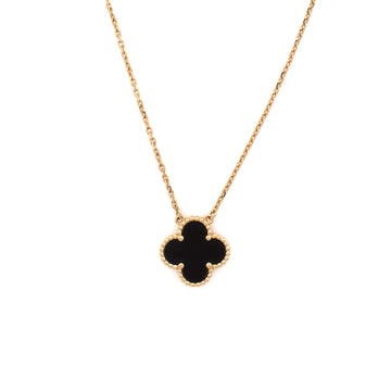 Van Cleef & Arpels Vintage Alhambra Pendant Necklace 18K Yellow Gold and Onyx