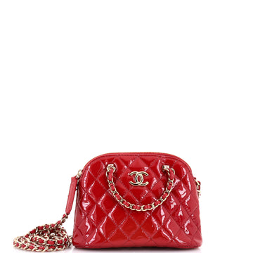 Chanel CC Dome Zip Crossbody Bag Quilted Patent Mini