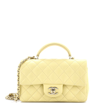 Chanel Classic Single Flap Top Handle Bag Quilted Lambskin Mini