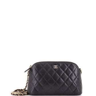 Chanel CC Dome Zip Clutch with Chain Quilted Caviar Small