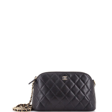 Chanel CC Dome Zip Clutch with Chain Quilted Caviar Small