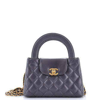 Chanel Kelly Top Handle Shopping Bag Quilted Shiny Aged Calfskin Mini