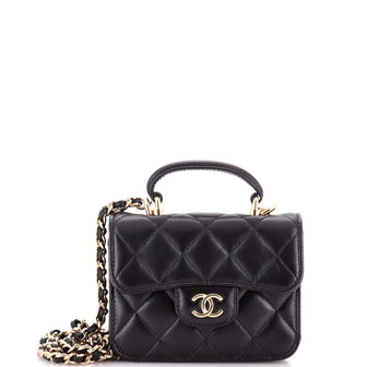 Chanel Top Handle Flap Coin Purse with Chain Quilted Lambskin