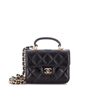 Chanel Top Handle Flap Coin Purse with Chain Quilted Lambskin