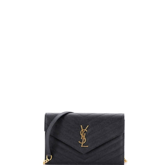 Saint Laurent Classic Monogram Wallet on Chain Matelasse Chevron Leather Small