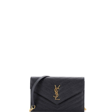Saint Laurent Classic Monogram Wallet on Chain Matelasse Chevron Leather Small