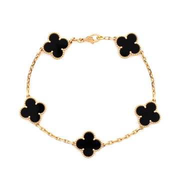 Van Cleef & Arpels Vintage Alhambra 5 Motifs Bracelet 18K Yellow Gold and Onyx