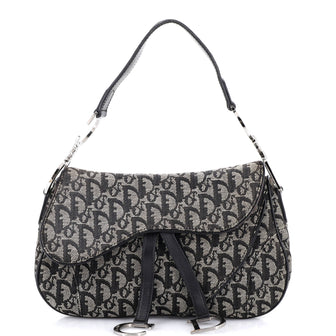 Christian Dior Vintage Double Saddle Bag Diorissimo Canvas