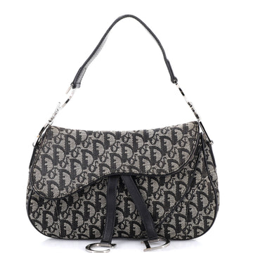 Christian Dior Vintage Double Saddle Bag Diorissimo Canvas