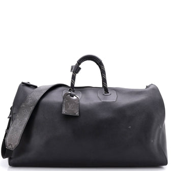 Louis Vuitton Keepall Bandouliere Bag Dark Infinity Leather with Monogram Eclipse Glaze Canvas 50