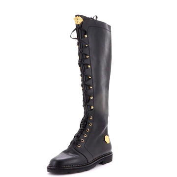 Versace Women's Vintage Medusa Knee High Combat Boots Leather