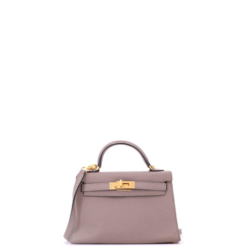 Hermes Kelly Mini II Bag Grey Epsom with Gold Hardware 20