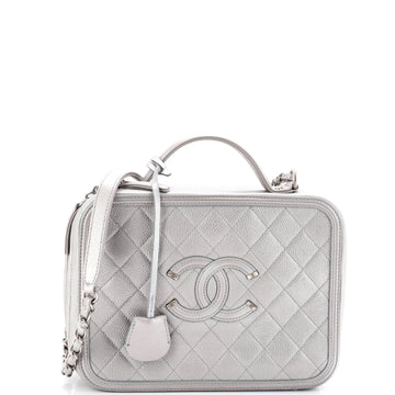 Chanel Filigree Vanity Case Quilted Caviar Large