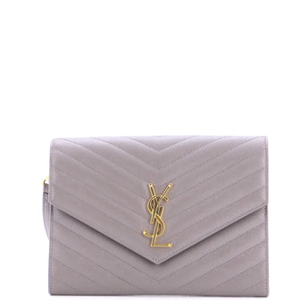 Saint Laurent Classic Monogram Envelope Wristlet Clutch Matelasse Chevron Leather