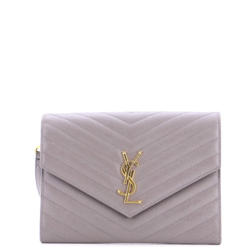 Saint Laurent Classic Monogram Envelope Wristlet Clutch Matelasse Chevron Leather