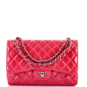 Chanel Vintage Classic Double Flap Bag Quilted Patent Jumbo