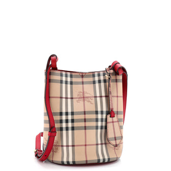 Burberry Lorne Bucket Bag Haymarket Coated Canvas Small