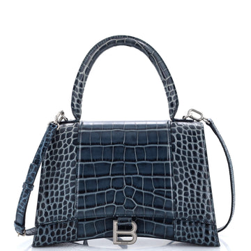 Balenciaga Hourglass Top Handle Bag Crocodile Embossed Leather Medium