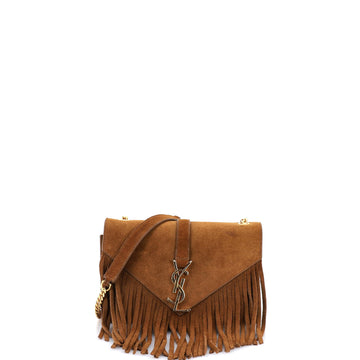 Saint Laurent Classic Monogram Fringe Crossbody Bag Suede Small