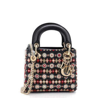 Christian Dior Lady Dior Chain Bag Embroidered Calfskin Mini