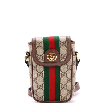 Gucci Ophidia Flap Phone Holder Crossbody Bag GG Coated Canvas