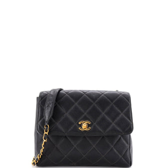 Chanel Vintage Square CC Flap Bag Quilted Caviar Small