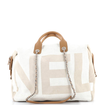 Chanel Deauville Logo Bowling Bag Canvas Large