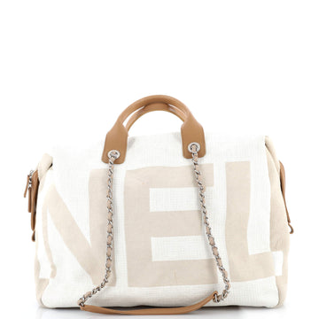 Chanel Deauville Logo Bowling Bag Canvas Large
