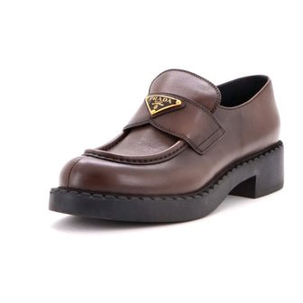 Prada Women's Triangle Logo Loafers Spazzolato Leather