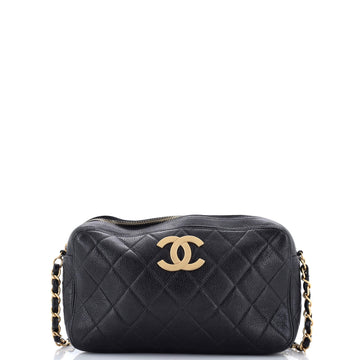 Chanel Vintage CC Camera Bag Quilted Caviar Medium