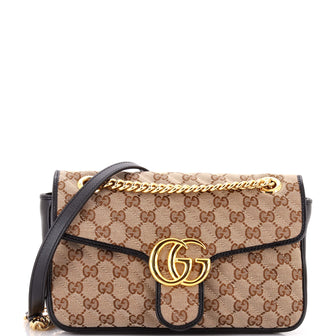 Gucci GG Marmont Flap Bag Diagonal Quilted GG Canvas with Leather Small