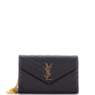 Saint Laurent Classic Monogram Wallet on Chain Matelasse Chevron Leather Medium