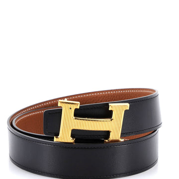 Hermes Constance Reversible Belt Leather with Striped Hardware Medium