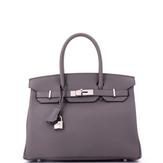Hermes Birkin Handbag Grey Togo with Palladium Hardware 30