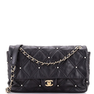 Chanel CC Flap Bag Pearl Studded Quilted Lambskin Medium