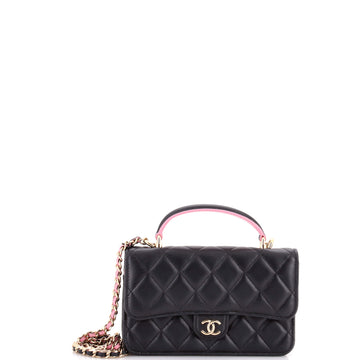 Chanel Classic Top Handle Flap Phone Holder with Chain Quilted Lambskin