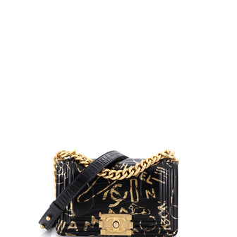 Chanel Boy Flap Bag Graffiti Crocodile Embossed Calfskin Small