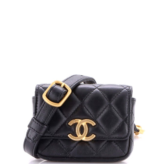 Chanel Lacquered Metal CC Flap Card Holder Belt Bag Quilted Lambskin