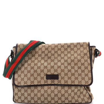 Gucci Web Strap Flap Messenger GG Canvas Medium