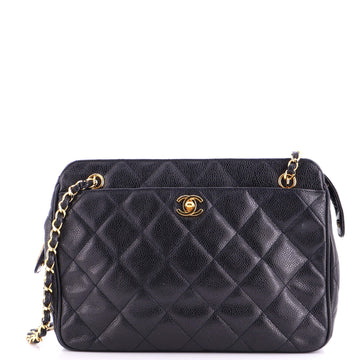 Chanel Vintage Front Pocket Shoulder Bag Quilted Caviar Small