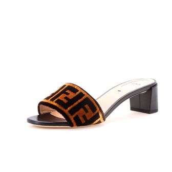 Fendi Women's Heeled Slide Sandals Zucca Velvet