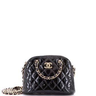 Chanel CC Dome Zip Crossbody Bag Quilted Patent Mini