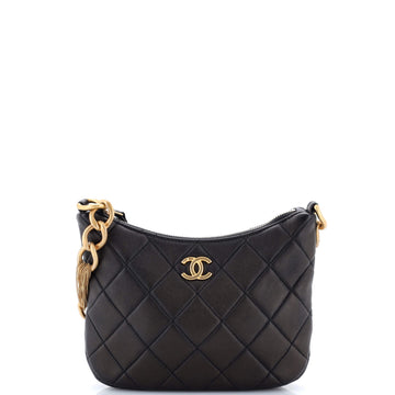 Chanel CC Mixed Chain Link Zip Hobo Quilted Lambskin
