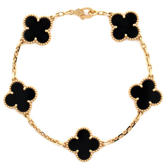 Van Cleef & Arpels Vintage Alhambra 5 Motifs Bracelet 18K Yellow Gold and Onyx