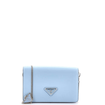 Prada Triangle Logo Chain Flap Bag Brushed Leather Small
