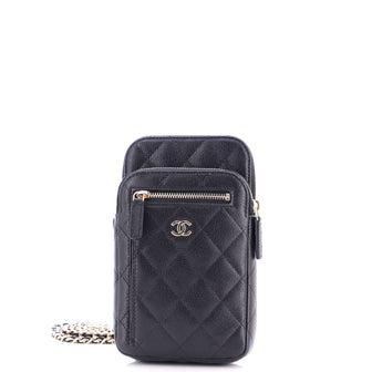 Chanel Zip Pocket Vertical Phone Holder with Chain Quilted Caviar