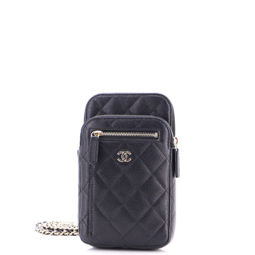 Chanel Zip Pocket Vertical Phone Holder with Chain Quilted Caviar