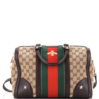 Gucci Vintage Bee Web Boston Bag GG Canvas Medium